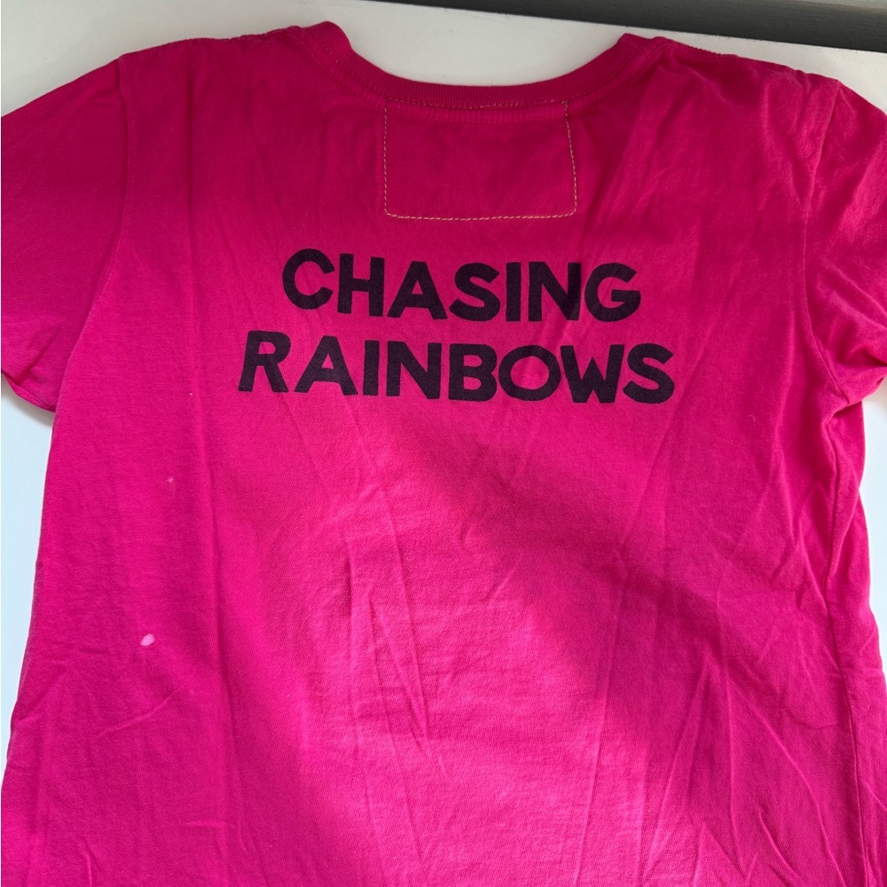 Aviator Nation Pink Short Sleeve Tee with Colorful Mountain and Rainbow Design - Picture 3 of 5